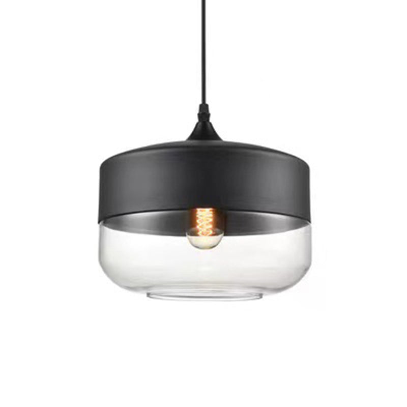 Suspension contemporaine industrielle en fer et verre en forme de cylindre globe à 1 lumière pour salle à manger 
