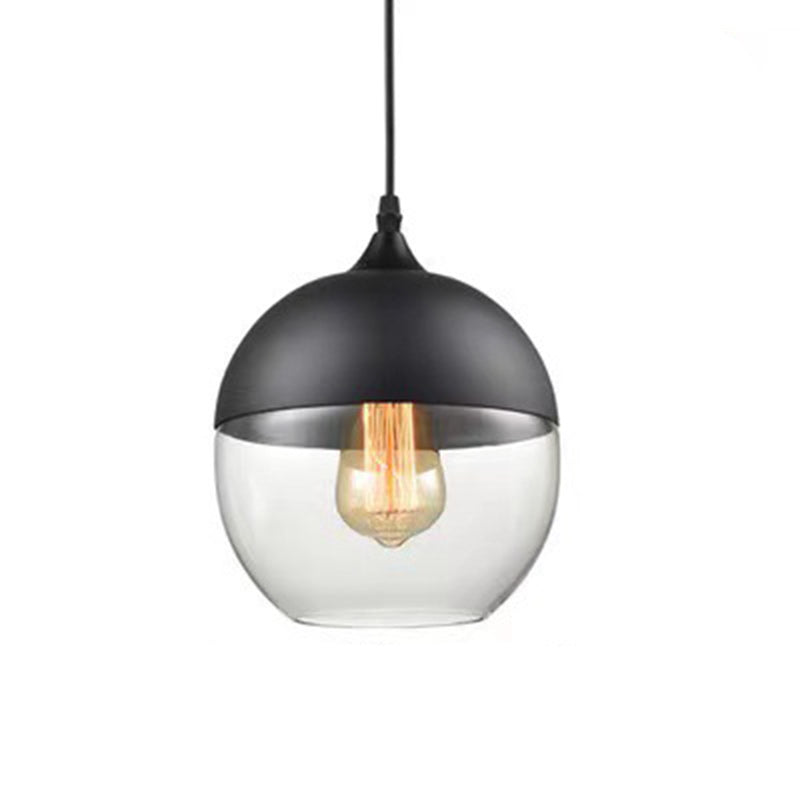 Suspension contemporaine industrielle en fer et verre en forme de cylindre globe à 1 lumière pour salle à manger 