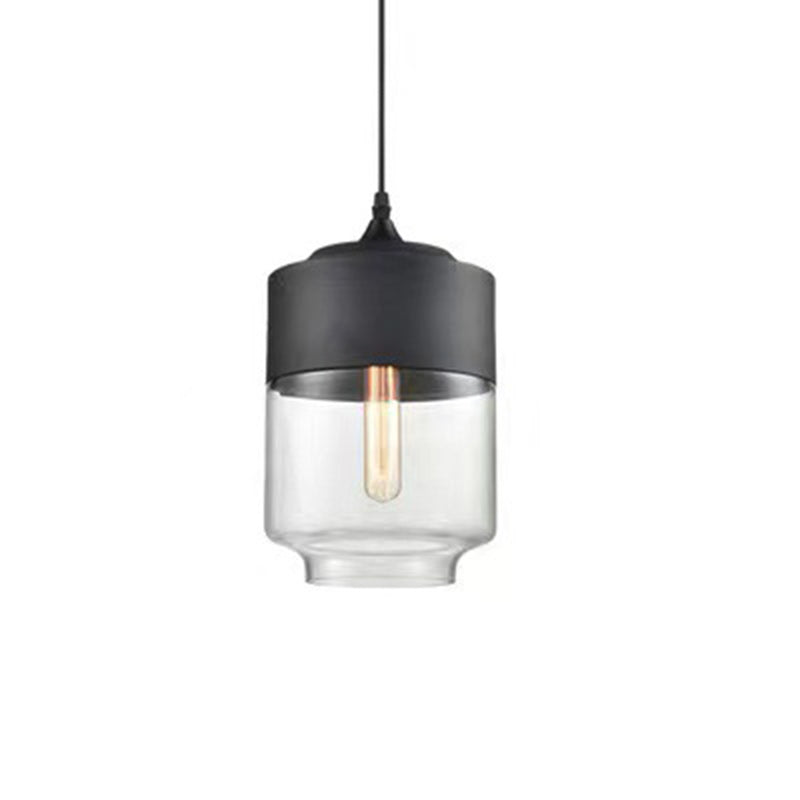 Suspension contemporaine industrielle en fer et verre en forme de cylindre globe à 1 lumière pour salle à manger 