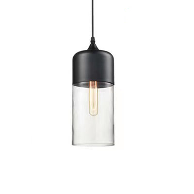 Suspension contemporaine industrielle en fer et verre en forme de cylindre globe à 1 lumière pour salle à manger 