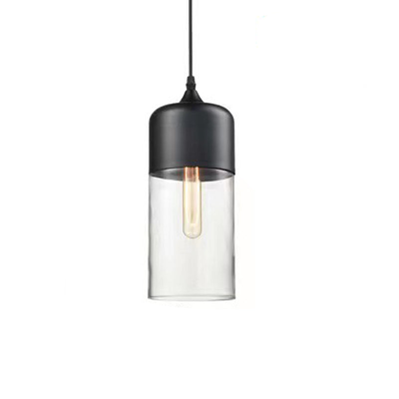 Suspension contemporaine industrielle en fer et verre en forme de cylindre globe à 1 lumière pour salle à manger 