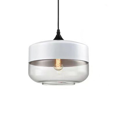 Suspension contemporaine industrielle en fer et verre en forme de cylindre globe à 1 lumière pour salle à manger 