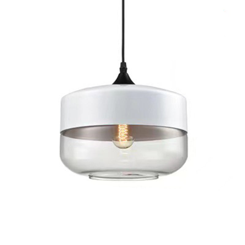 Suspension contemporaine industrielle en fer et verre en forme de cylindre globe à 1 lumière pour salle à manger 