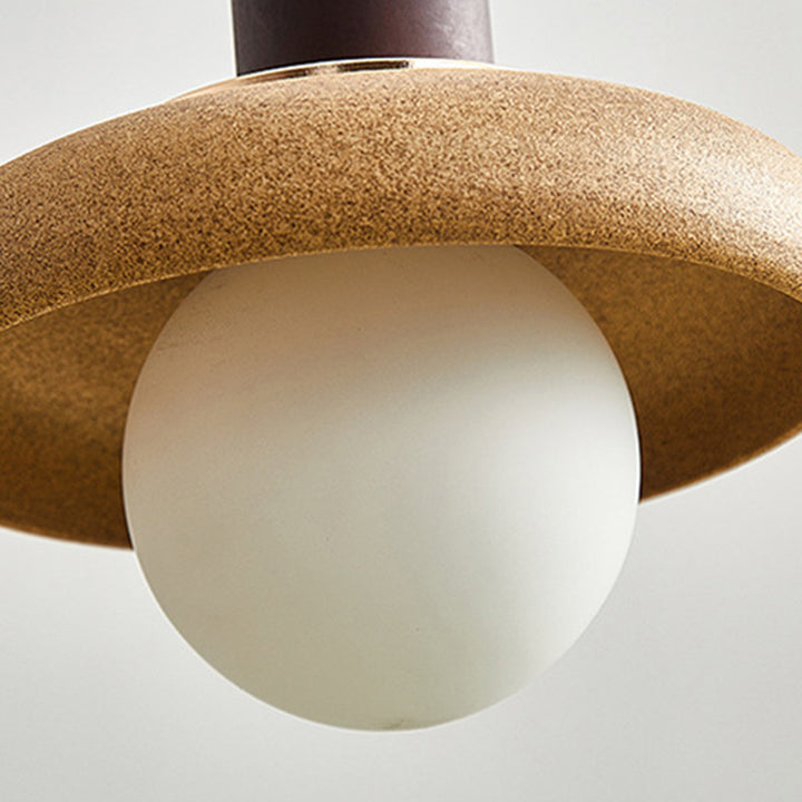 Traditional Japanese Ceramic &amp; Wood Bowl Disc 1-Light Pendant Light For Bedside &amp; Dining Room