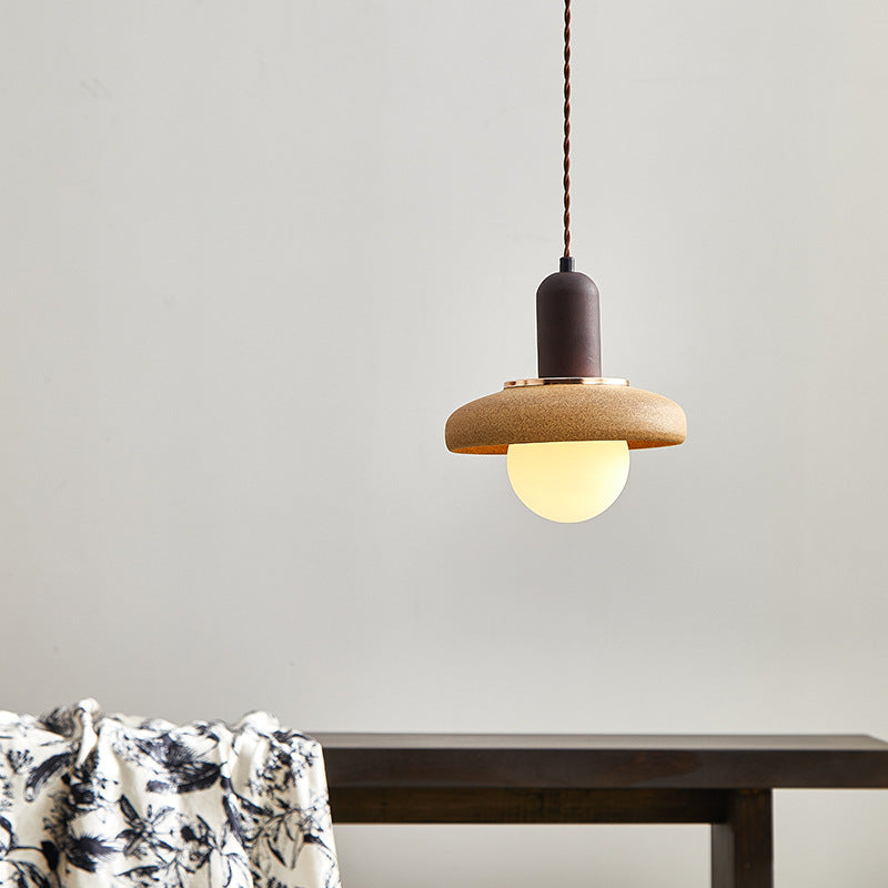 Traditionelle japanische Keramik- und Holzschale Disc 1-Licht Pendelleuchte für Nachttisch und Esszimmer 