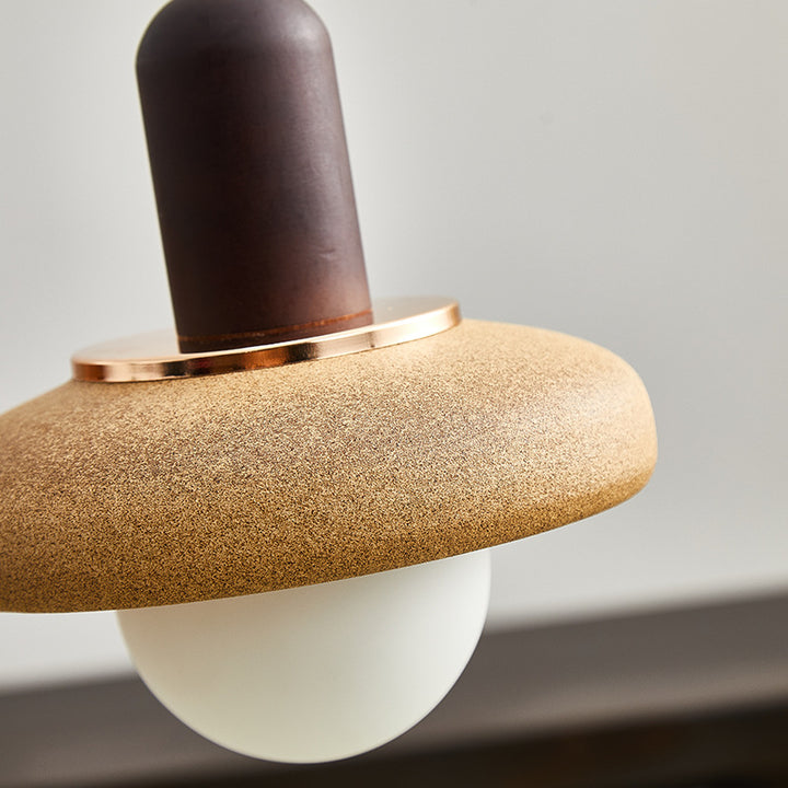 Traditional Japanese Ceramic &amp; Wood Bowl Disc 1-Light Pendant Light For Bedside &amp; Dining Room