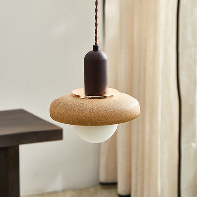 Traditionelle japanische Keramik- und Holzschale Disc 1-Licht Pendelleuchte für Nachttisch und Esszimmer 
