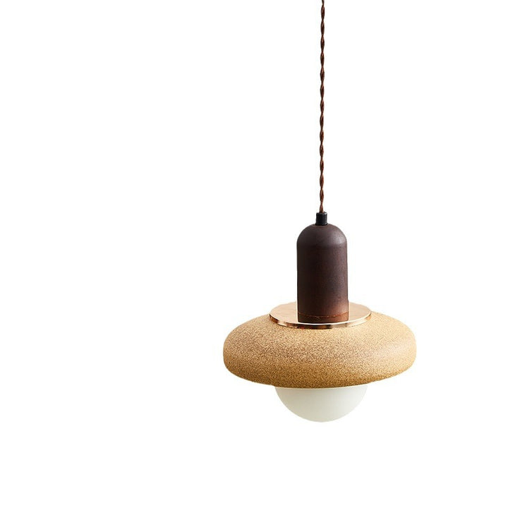 Traditional Japanese Ceramic &amp; Wood Bowl Disc 1-Light Pendant Light For Bedside &amp; Dining Room