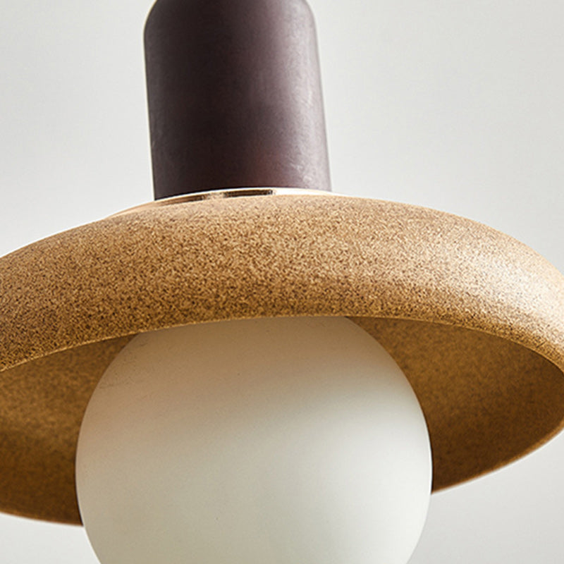 Traditional Japanese Ceramic &amp; Wood Bowl Disc 1-Light Pendant Light For Bedside &amp; Dining Room