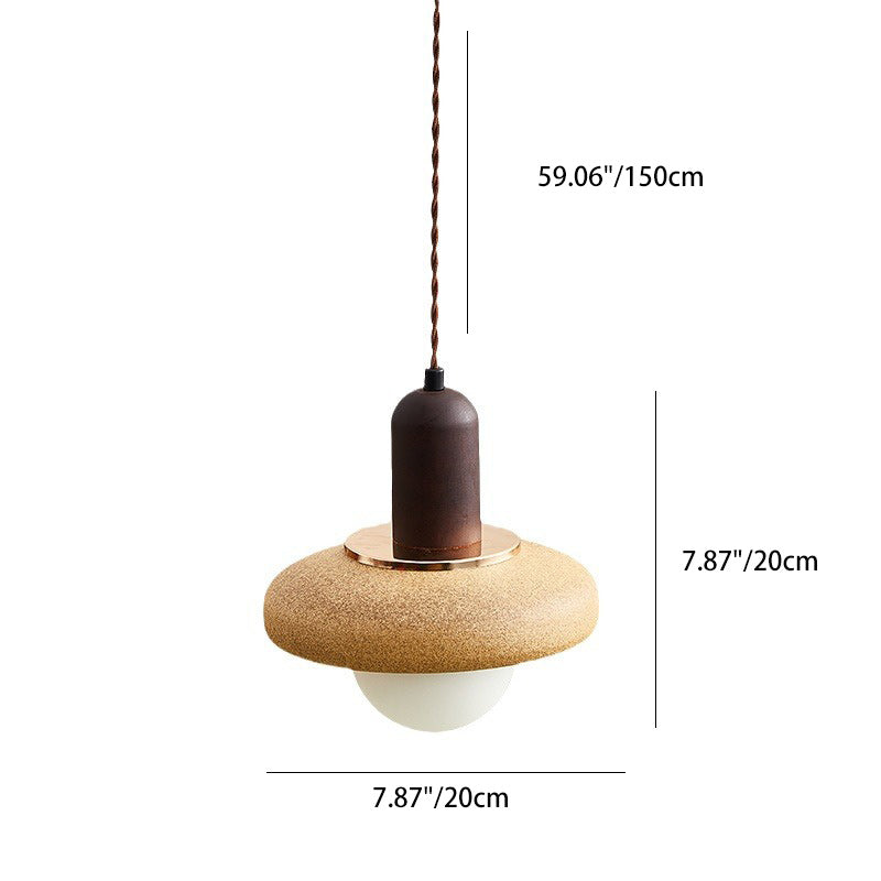 Traditional Japanese Ceramic &amp; Wood Bowl Disc 1-Light Pendant Light For Bedside &amp; Dining Room