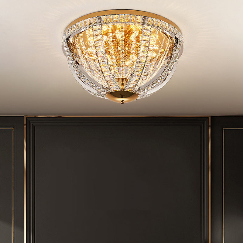 Modern Luxury Crystal Stainless Steel Round 8/9/16-Light Semi-Flush Mount Ceiling Light For Living Room &amp; Bedroom