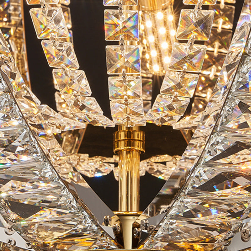Modern Luxury Crystal Stainless Steel Round 8/9/16-Light Semi-Flush Mount Ceiling Light For Living Room &amp; Bedroom