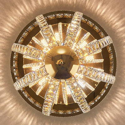 Modern Luxury Crystal Stainless Steel Round 8/9/16-Light Semi-Flush Mount Ceiling Light For Living Room & Bedroom