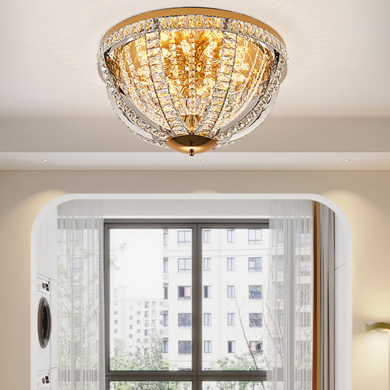 Modern Luxury Crystal Stainless Steel Round 8/9/16-Light Semi-Flush Mount Ceiling Light For Living Room &amp; Bedroom