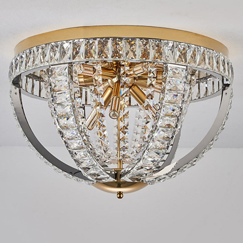 Modern Luxury Crystal Stainless Steel Round 8/9/16-Light Semi-Flush Mount Ceiling Light For Living Room & Bedroom