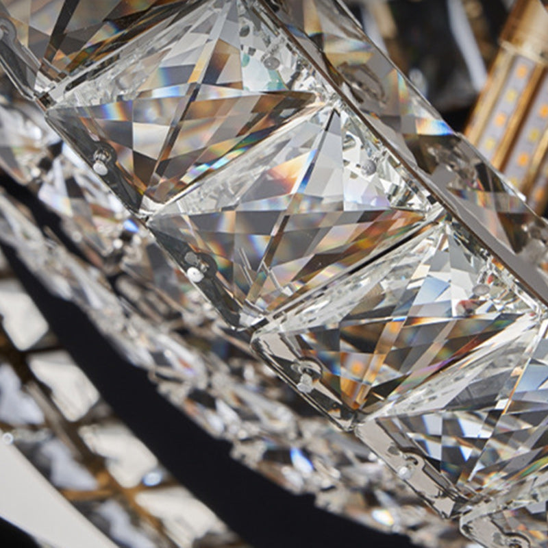 Modern Luxury Crystal Stainless Steel Round 8/9/16-Light Semi-Flush Mount Ceiling Light For Living Room & Bedroom