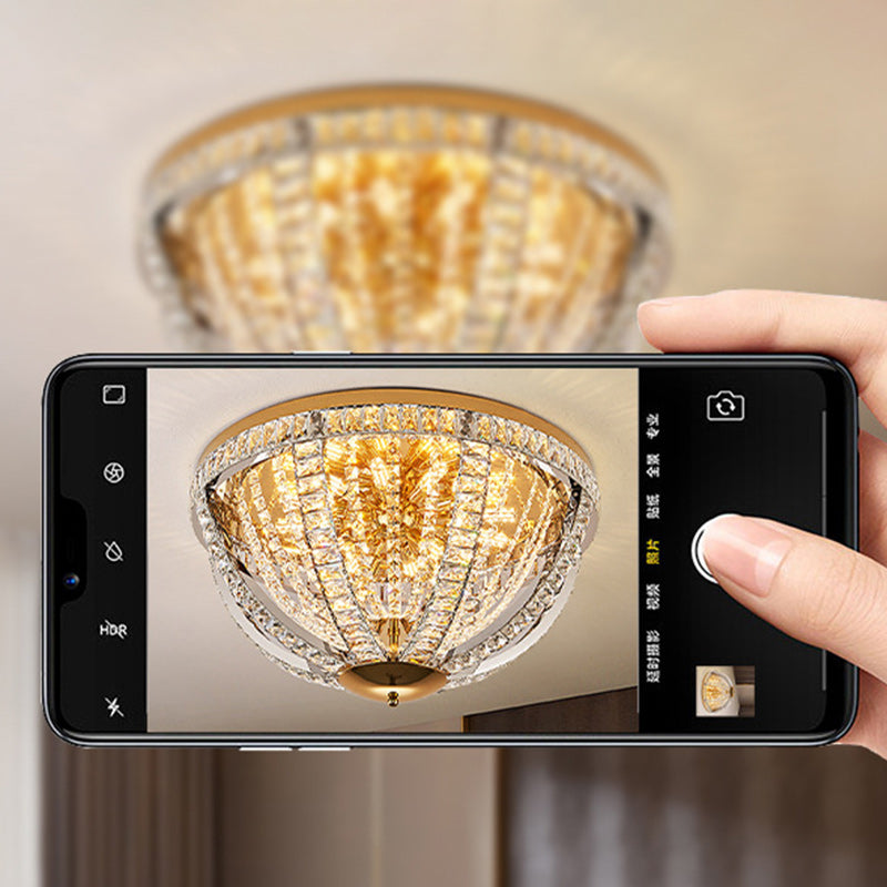 Modern Luxury Crystal Stainless Steel Round 8/9/16-Light Semi-Flush Mount Ceiling Light For Living Room &amp; Bedroom