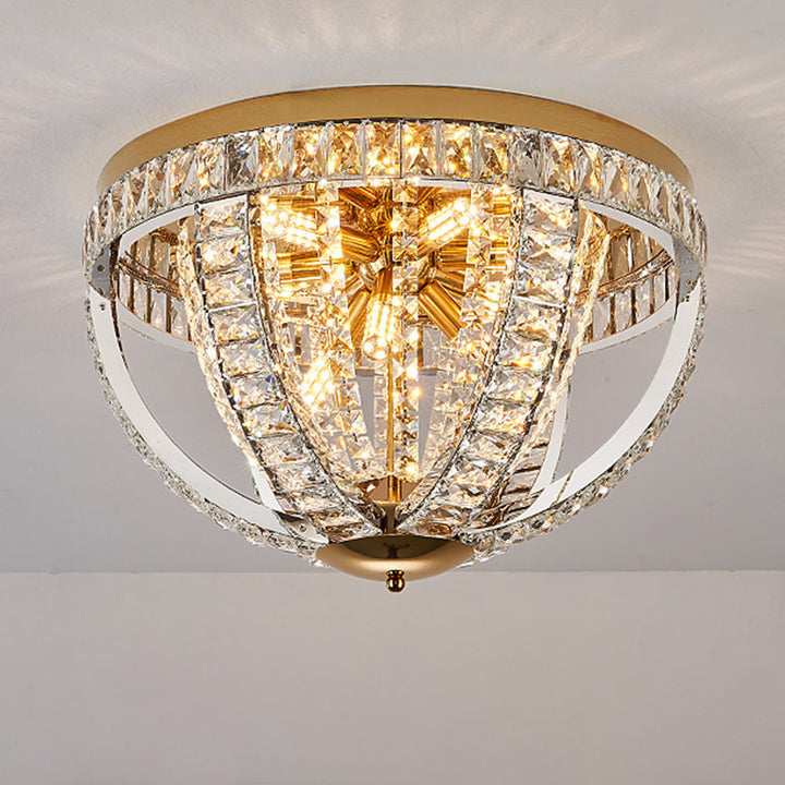 Modern Luxury Crystal Stainless Steel Round 8/9/16-Light Semi-Flush Mount Ceiling Light For Living Room &amp; Bedroom
