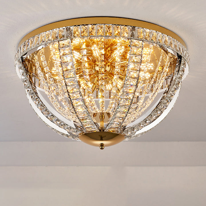 Modern Luxury Crystal Stainless Steel Round 8/9/16-Light Semi-Flush Mount Ceiling Light For Living Room &amp; Bedroom