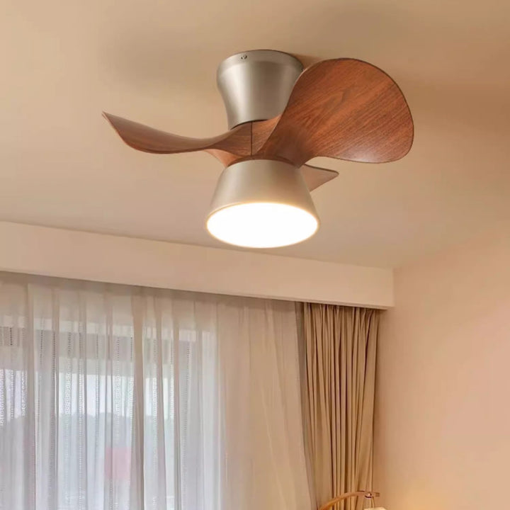 Modern Mid-Century Iron ABS Acrylic Round LED Semi-Flush Mount Ceiling Fan Light For Living Room &amp; Bedroom