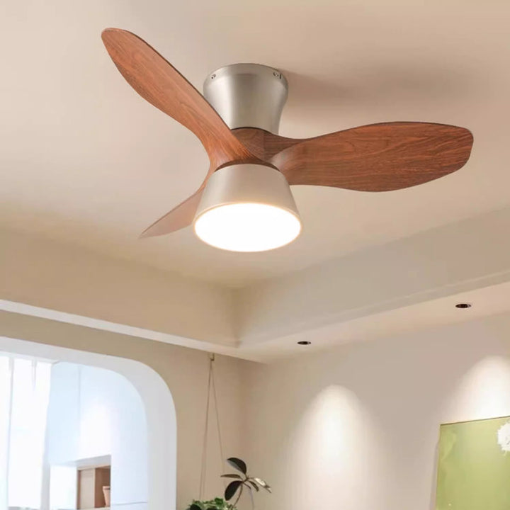 Modern Mid-Century Iron ABS Acrylic Round LED Semi-Flush Mount Ceiling Fan Light For Living Room &amp; Bedroom