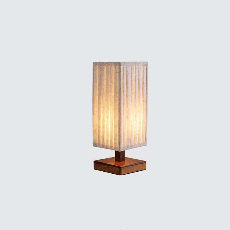 Traditional Japanese Walnut Fabric Square Column 1-Light Table Lamp For Living Room & Bedroom