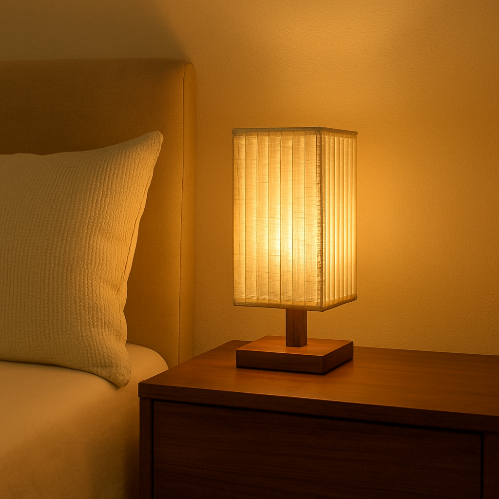 Traditionelle japanische Walnussstoff-Säulen-Tischlampe mit einer Leuchte für Wohnzimmer &amp; Schlafzimmer 