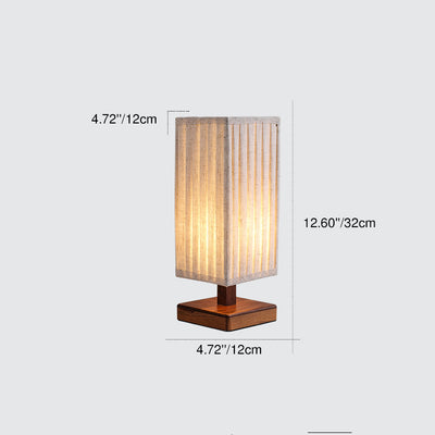 Traditional Japanese Walnut Fabric Square Column 1-Light Table Lamp For Living Room & Bedroom