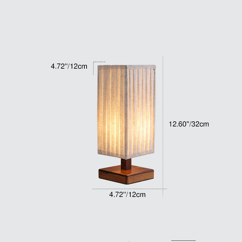 Traditional Japanese Walnut Fabric Square Column 1-Light Table Lamp For Living Room & Bedroom