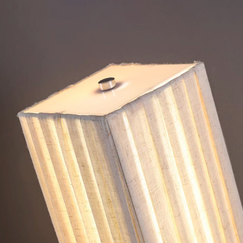 Traditional Japanese Walnut Fabric Square Column 1-Light Table Lamp For Living Room & Bedroom