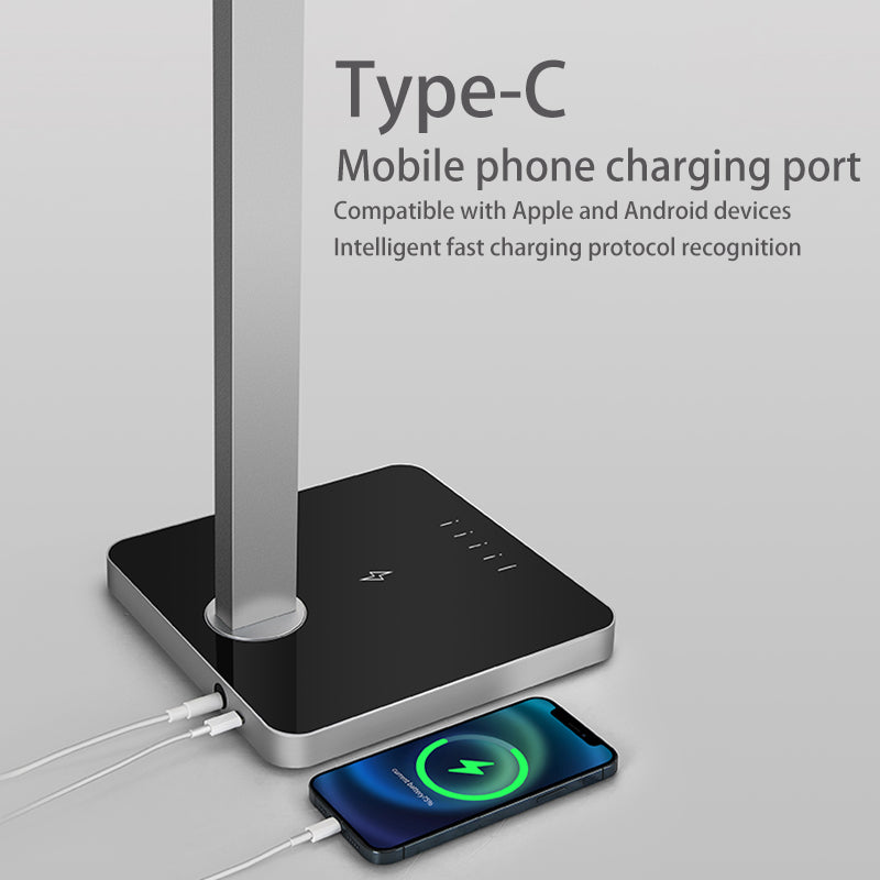 Aluminum LED Desk Lamp With Wireless Charger - Rotatable Eye-Protection Lamp For Study