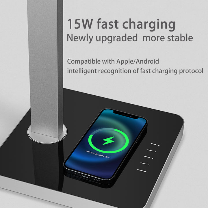 Aluminum LED Desk Lamp With Wireless Charger - Rotatable Eye-Protection Lamp For Study