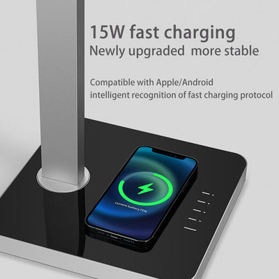 Aluminum LED Desk Lamp With Wireless Charger - Rotatable Eye-Protection Lamp For Study