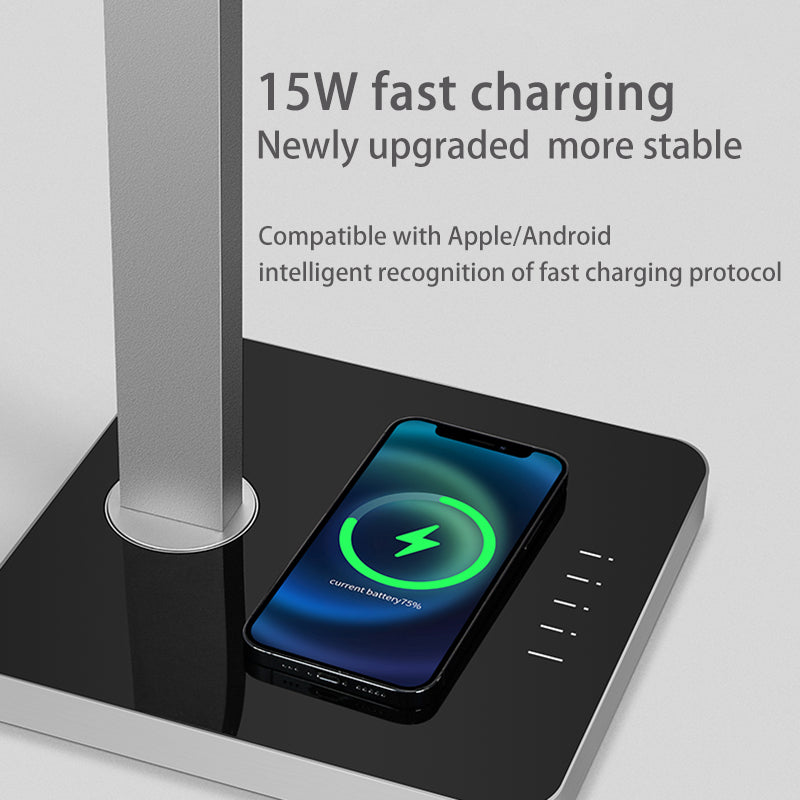 Aluminum LED Desk Lamp With Wireless Charger - Rotatable Eye-Protection Lamp For Study