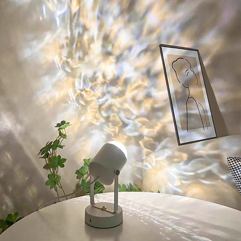 Modern Simplicity USB Water Ripple Cylinder Iron PVC LED Ambient Table Lamp For Bedroom