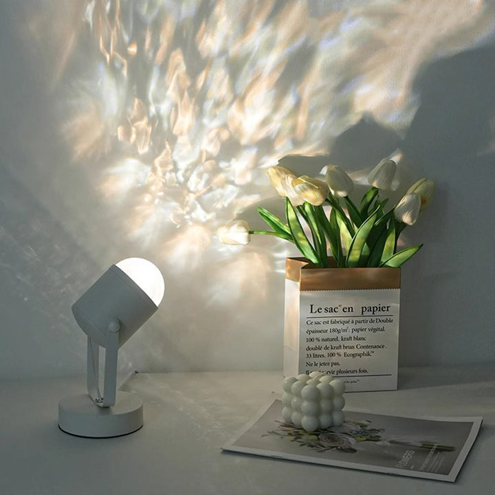 Lámpara de mesa ambiental LED de cilindro de hierro PVC con ondas de agua USB de simplicidad moderna para dormitorio 