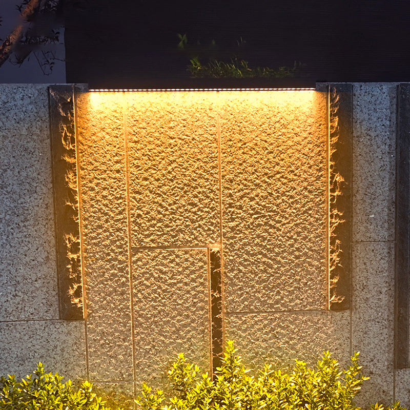 Modern Minimalist Solar Waterproof Strip Aluminum Tempered Glass Wall Washer LED Wall Sconce Lamp For Outdoor Patio