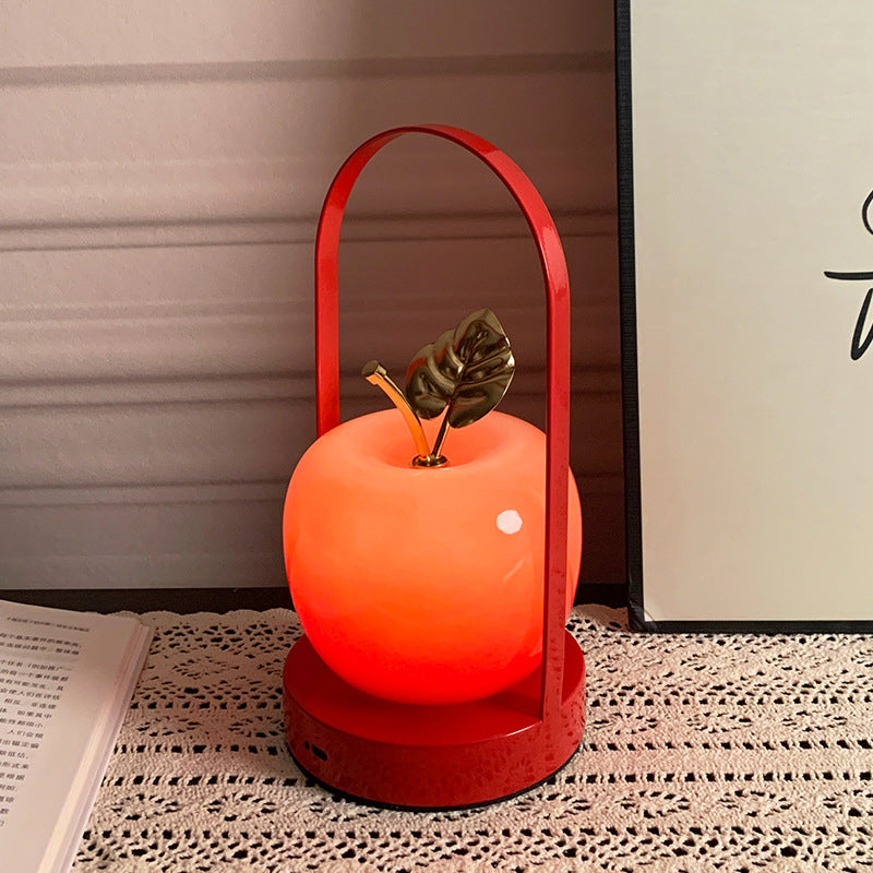 Modern Art Deco USB Rechargeable Apple Iron Glass Portable LED Table Lamp Night Light For Bedroom