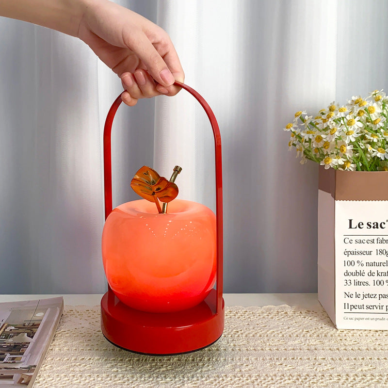 Modern Art Deco USB Rechargeable Apple Iron Glass Portable LED Table Lamp Night Light For Bedroom