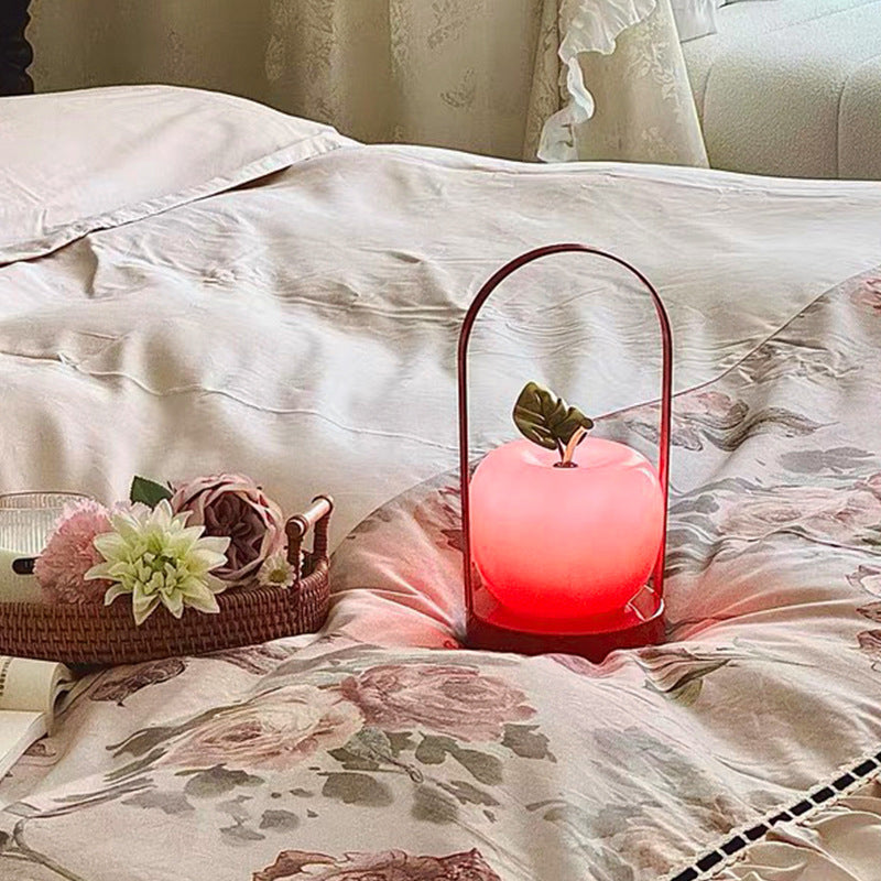 Modern Art Deco USB Rechargeable Apple Iron Glass Portable LED Table Lamp Night Light For Bedroom