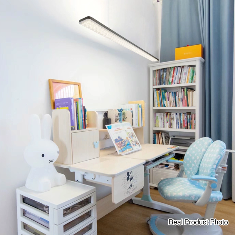 Rechteckige LED-Pendelleuchte aus Aluminium für Kinderzimmer und Arbeitszimmer – augenschonendes, schattenfreies Klaviergitter-Licht für Lernen &amp; Homeoffice 