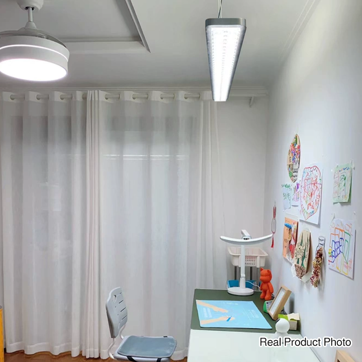 Rechteckige LED-Pendelleuchte aus Aluminium für Kinderzimmer und Arbeitszimmer – augenschonendes, schattenfreies Klaviergitter-Licht für Lernen &amp; Homeoffice 