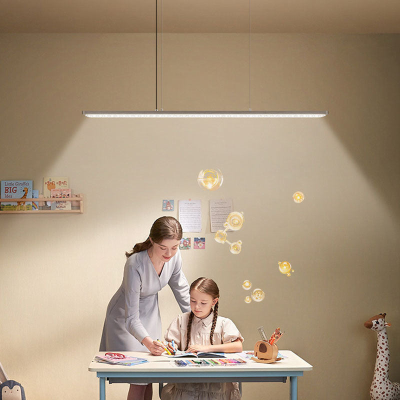 Rechteckige LED-Pendelleuchte aus Aluminium für Kinderzimmer und Arbeitszimmer – augenschonendes, schattenfreies Klaviergitter-Licht für Lernen &amp; Homeoffice 