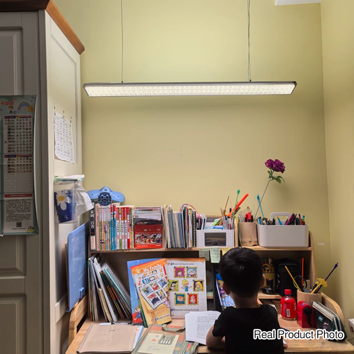 Rechteckige LED-Pendelleuchte aus Aluminium für Kinderzimmer und Arbeitszimmer – augenschonendes, schattenfreies Klaviergitter-Licht für Lernen &amp; Homeoffice 