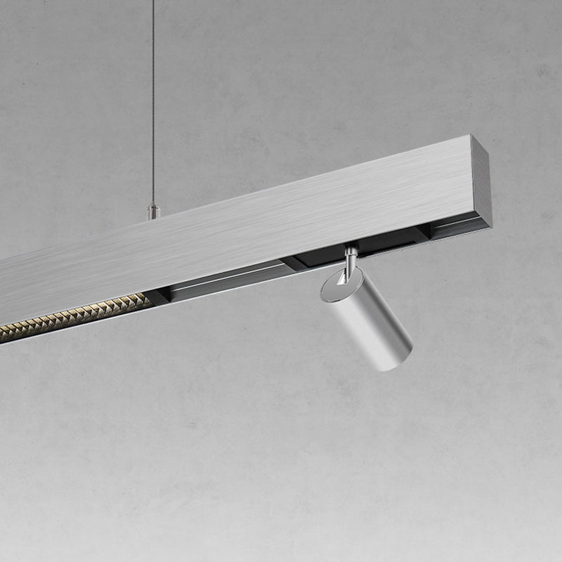 インダストリアル マグネティックトラック リニアペンダントライト - ブラッシュドシルバーアルミニウム製 LEDリニア照明システム オフィス用 