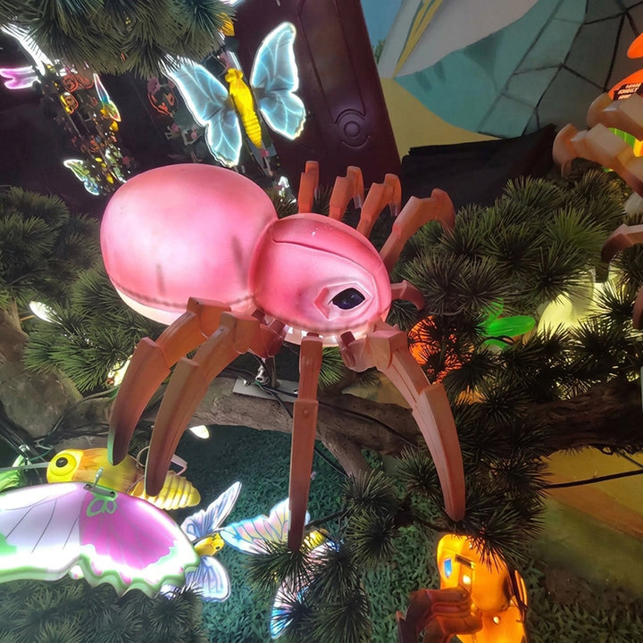 Art Deco Waterproof Animated Spider &amp; Web LED Outdoor Light - Crawling Motion &amp; Sound For Garden Halloween Decor