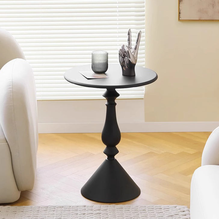 Table basse ronde moderne minimaliste en fibre de densité moyenne et métal avec base style bougeoir pour salon 