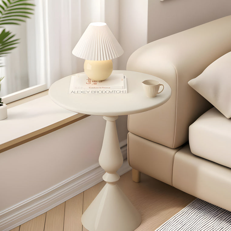 Table basse ronde moderne minimaliste en fibre de densité moyenne et métal avec base style bougeoir pour salon 