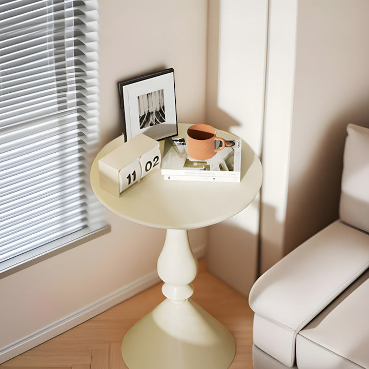 Table basse ronde moderne minimaliste en fibre de densité moyenne et métal avec base style bougeoir pour salon 