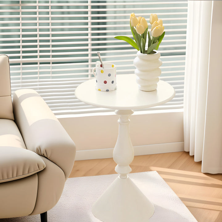 Table basse ronde moderne minimaliste en fibre de densité moyenne et métal avec base style bougeoir pour salon 